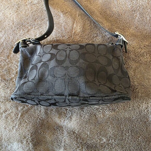 Coach Signature Black Jacquard Demi Shoulder Bag 6044 Leather Y2K Small Purse - Picture 10 of 16